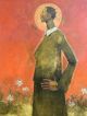 Olivia Mae Pendergast-Young Woman with Flowers on Red